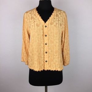 CP Shades S Button Down 3/4 Sleeve Trim Accents